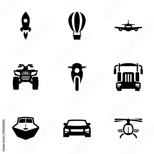 Set of black icons isolated on white background, on theme Transport