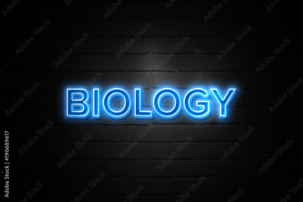 Biology neon Sign on brickwall