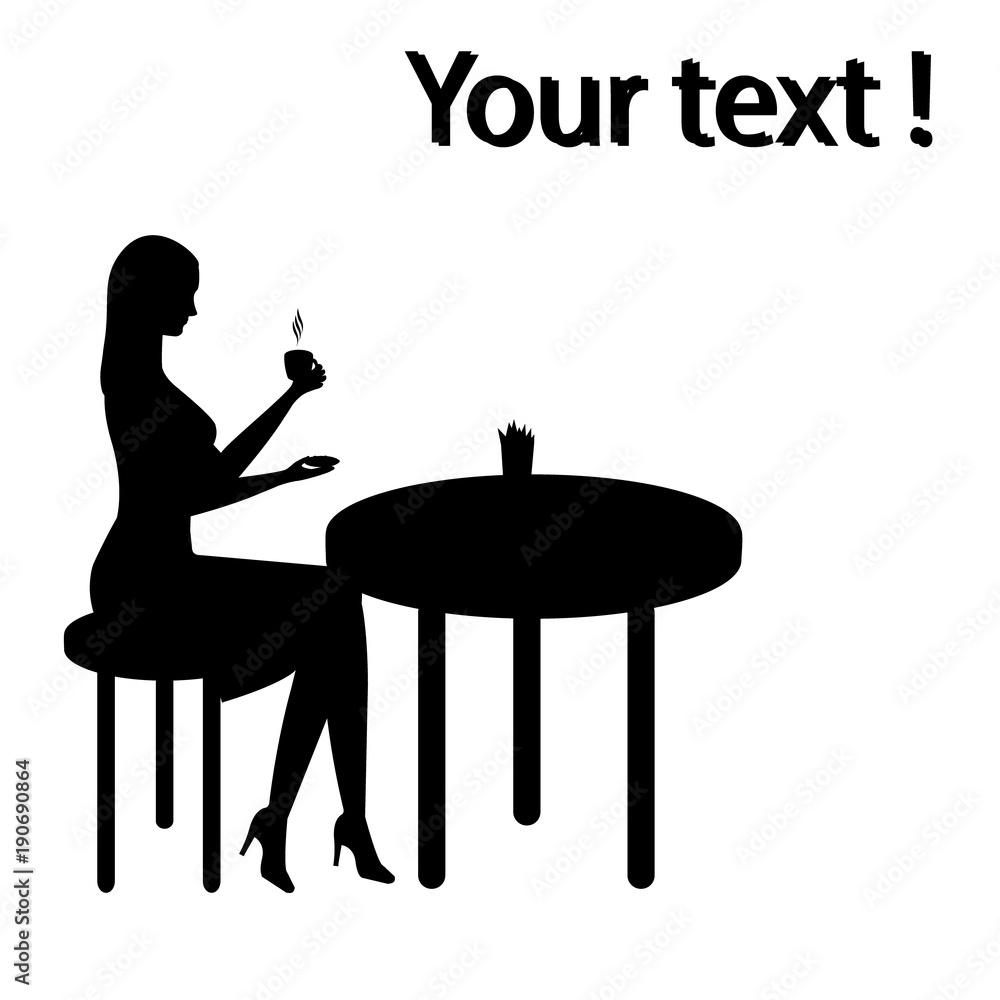 Business woman. A woman sits in a cafe at a table and drinks a coffee. Black