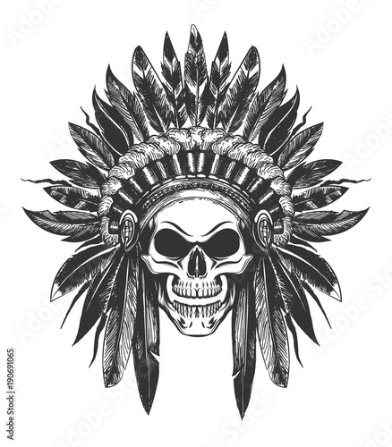 Native American Indian skull in War Headdress