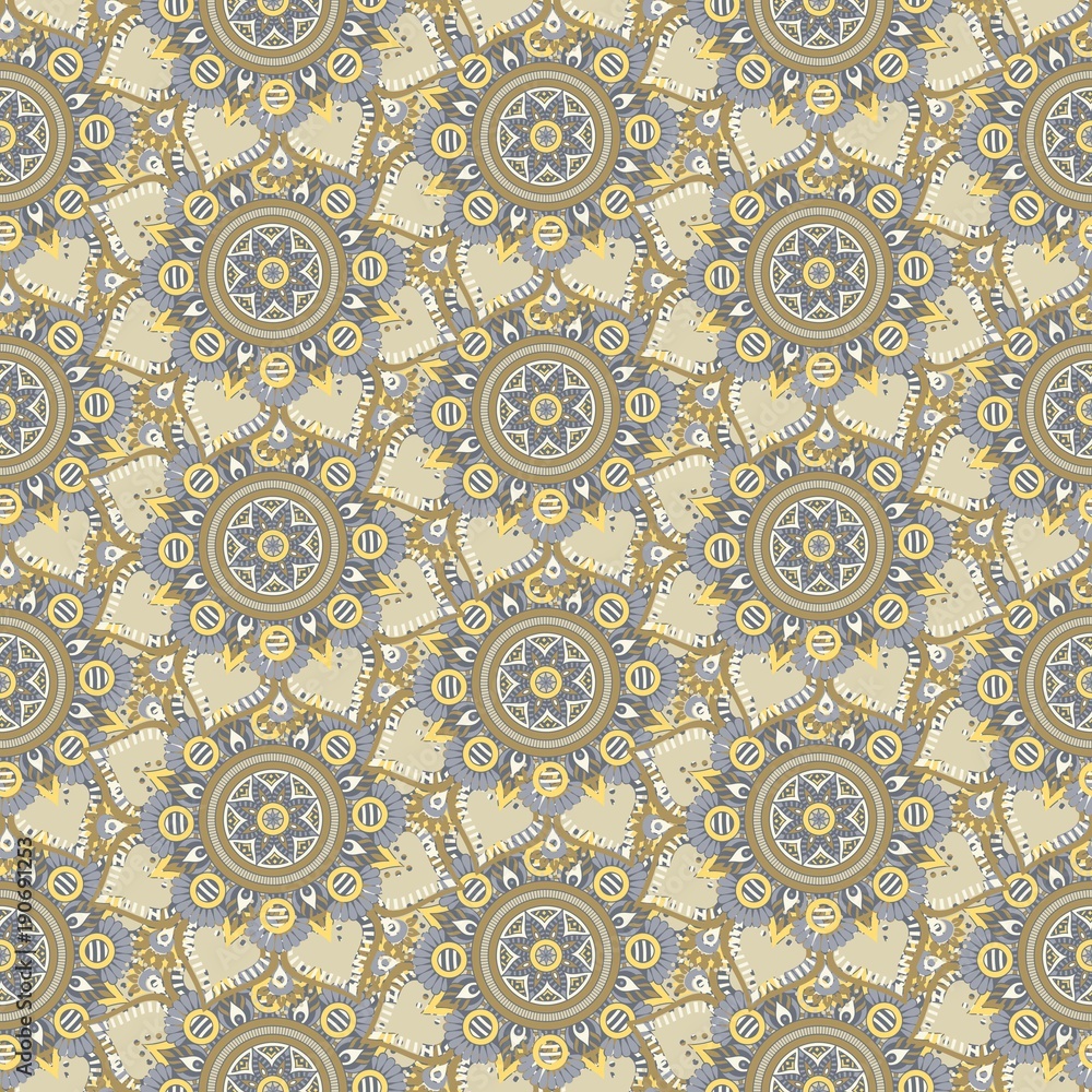 Seamless repeating pattern of mandalas