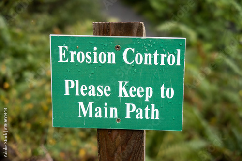 Erosion control prohibition sign at footpath near Corrieshalloch Gorge and Falls of Measach, Northern Scotland photo
