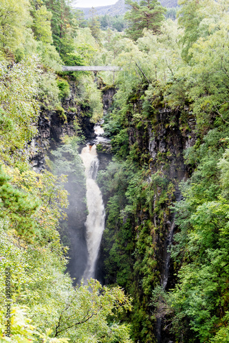 Corrieshalloch Gorge and Falls of Measach with foot bridge, Northern Scotland photo