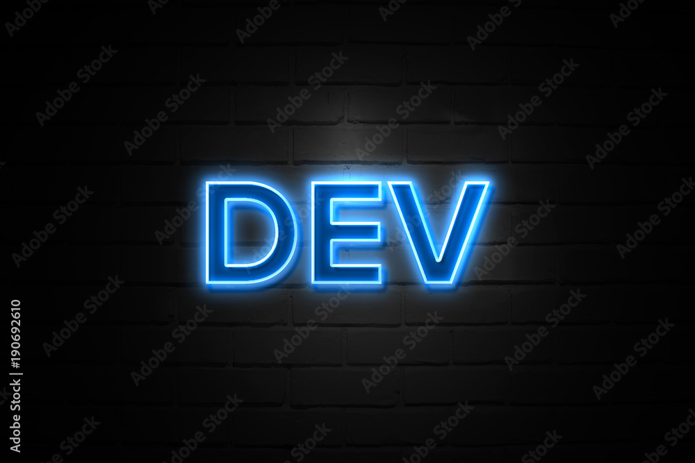Dev neon Sign on brickwall Dev neon Sign on brickwall