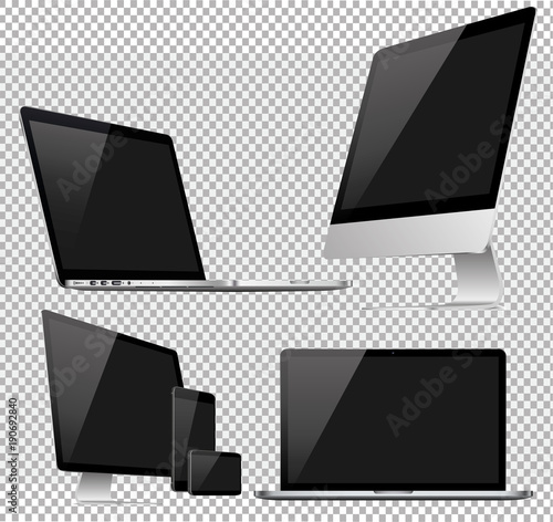 Set of computer, laptop, tablet and phone in a flat vector style