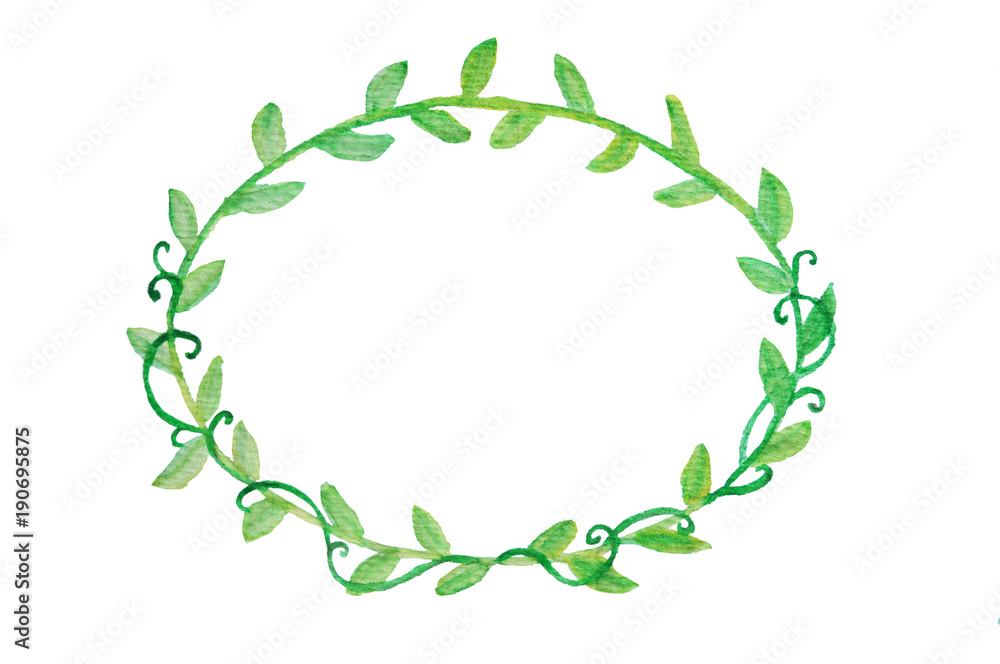 Colorful hand drawn green bright spring leaf frame for greeting card on the white background, isolated floral illustration of leaves painted by watercolor, high quality Colorful hand drawn green bright spring leaf frame for greeting card on the white background, isolated floral illustration of leaves painted by watercolor, high quality