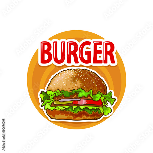 Vector logotype for burger fast food store. Isolated on white background.