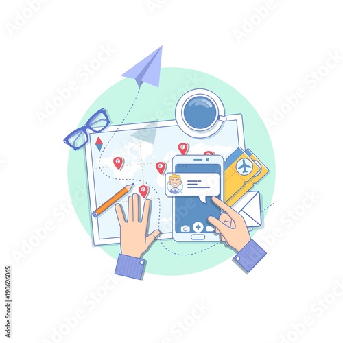 Booking online flights travel or ticket line vector illustration.