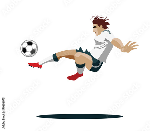 Soccer Player playing, running and kicking Ball.