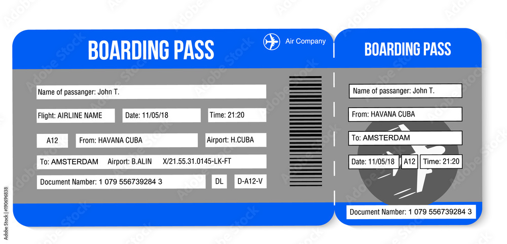 Air ticket. Boarding pass tickets template isolated on white background. Vector illustration Air ticket. Boarding pass tickets template isolated on white background. Vector illustration
