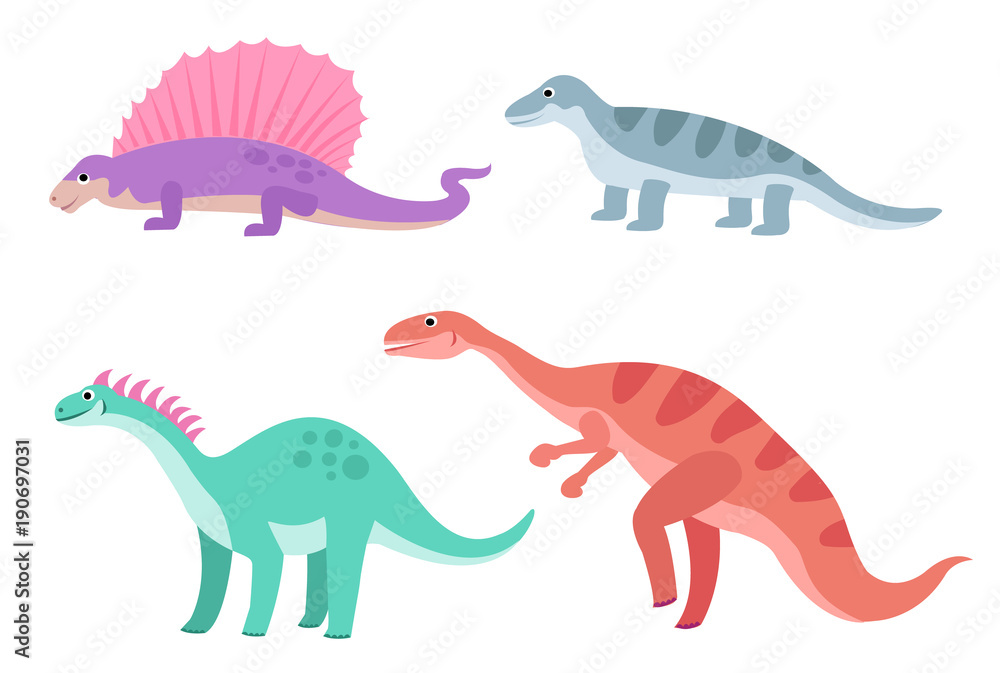 Cute colorful cartoon dinosaurs set isolated on white background. Vector illustration for kids Cute colorful cartoon dinosaurs set isolated on white background. Vector illustration for kids