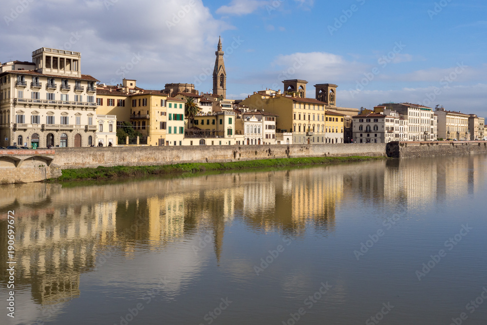 Riverbank of Arno in Florence, Italy