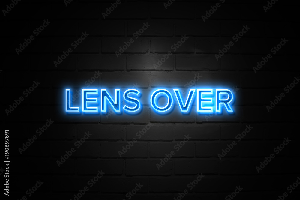 Lens Over neon Sign on brickwall Lens Over neon Sign on brickwall