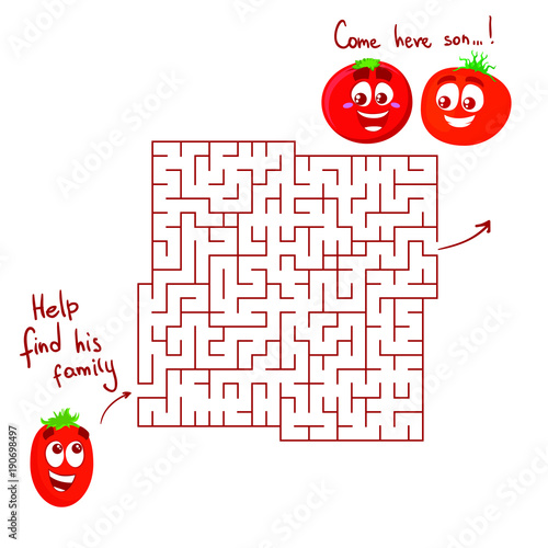 Vector labyrinth with tomato family. Isolated on white background.