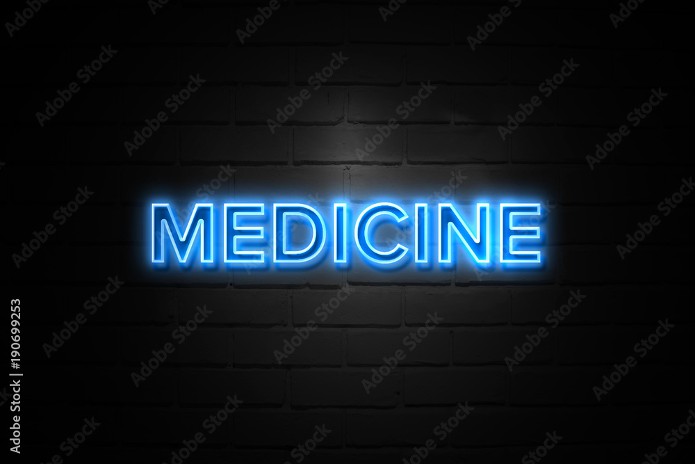 Medicine neon Sign on brickwall Medicine neon Sign on brickwall