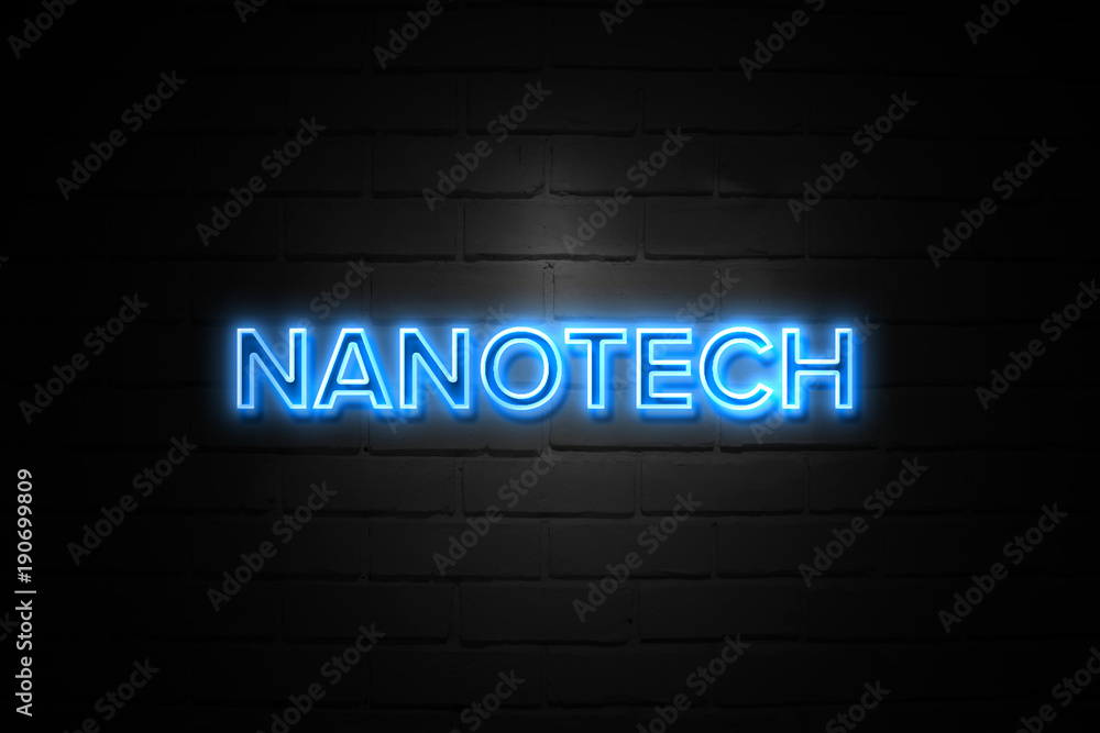 Nanotech neon Sign on brickwall Nanotech neon Sign on brickwall