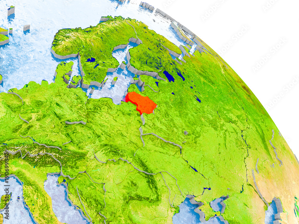 Lithuania in red model of Earth