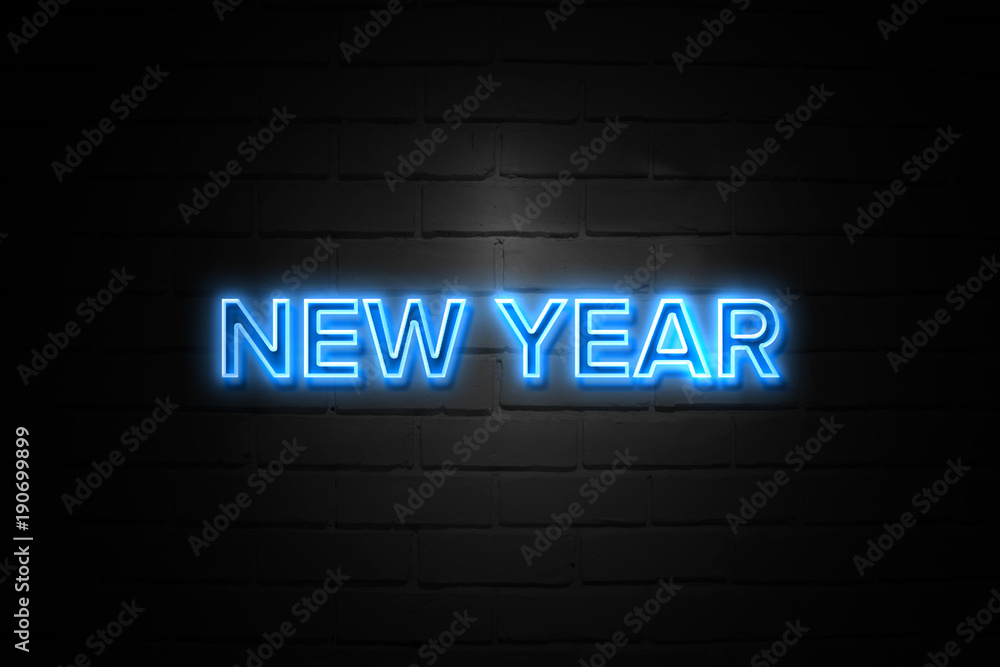New Year neon Sign on brickwall