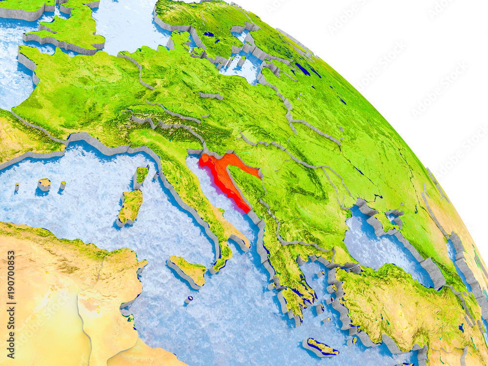 Croatia in red model of Earth
