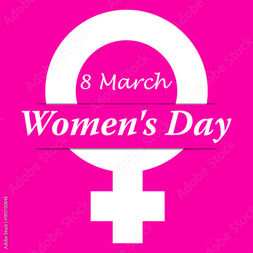 Icono plano 8 March con simbolo femenino y Women s Day con sombra