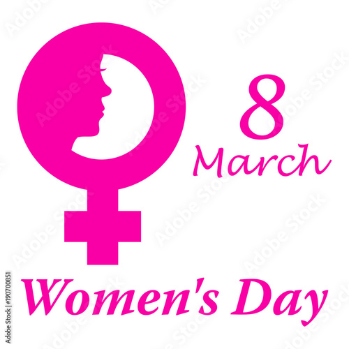Icono plano 8 March y simbolo femenino con cara mujer y Women s Day y fondo blanco