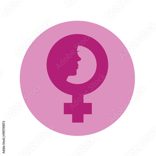 Icono plano simbolo femenino con cara de mujer en circulo violeta
