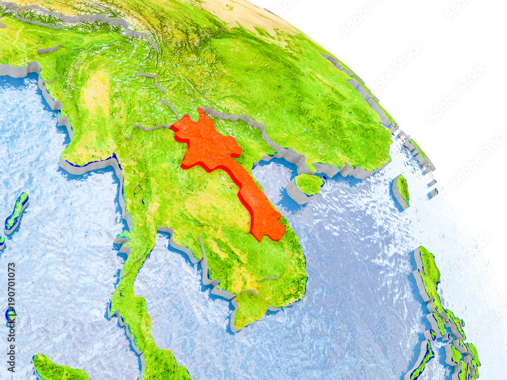 Laos in red model of Earth