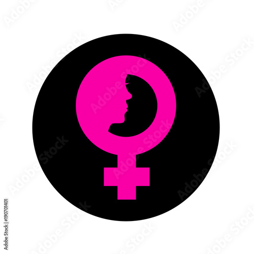Icono plano simbolo femenino con cara de mujer en circulo negro