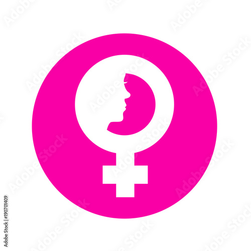 Icono plano simbolo femenino con cara de mujer en circulo rosa