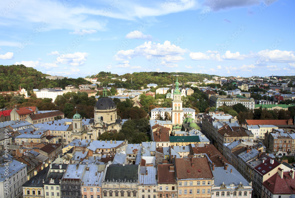 Lviv center view from height. Historical city, Ukraine.