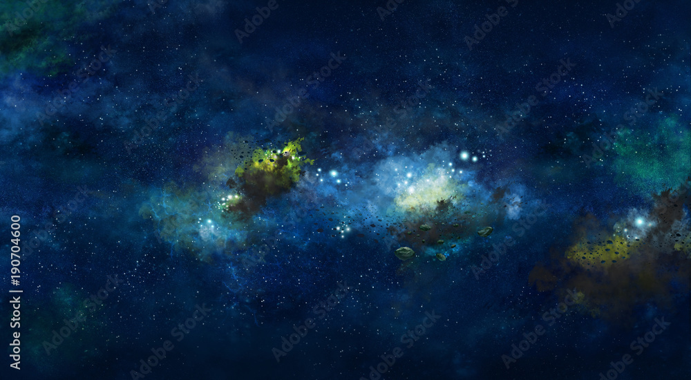 Space illustration with glow and planets