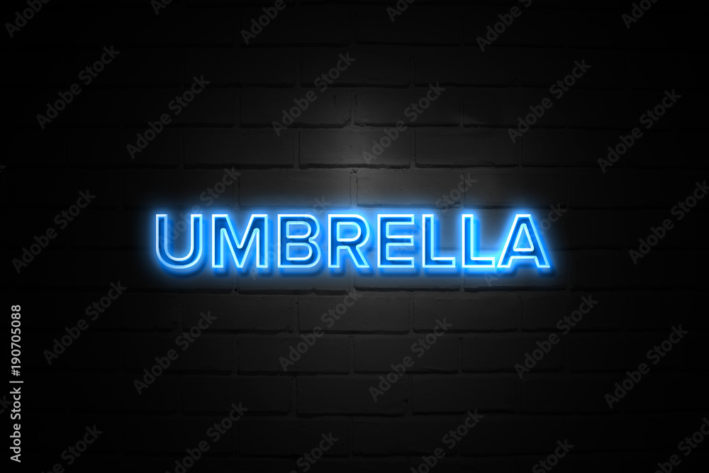 Umbrella neon Sign on brickwall Umbrella neon Sign on brickwall
