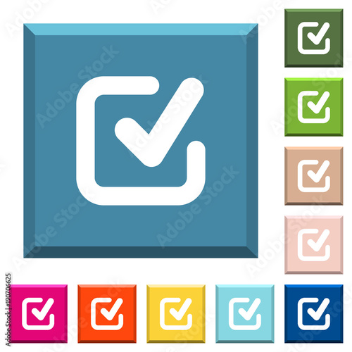 Checkmark white icons on edged square buttons