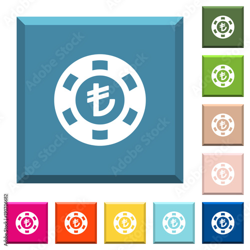 Turkish Lira casino chip white icons on edged square buttons