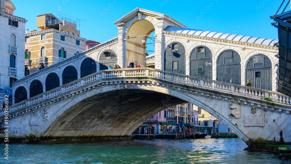 The Rialto bridge connecting San Marco and San Polo, Venice,Italy captured during sunny summer day