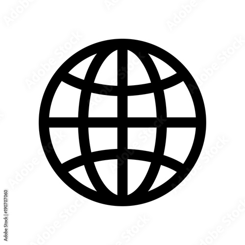 Globe symbol. Planet Earth or internet browser sign. Outline modern design element. Simple black flat vector icon with rounded corners.