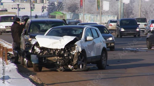 Road accident. Car crash. Broken car