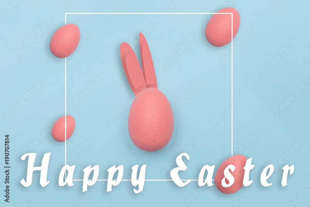 Easter eggs and text on pastel color background