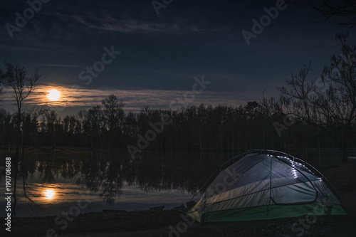 Tent camping under the moon 