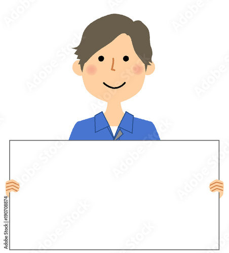 作業服の男性　ホワイトボード