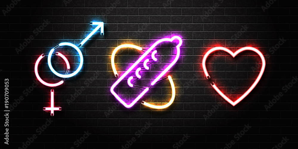 Vector Realistic Isolated Set Of Neon Erotic Signs For Decoration And