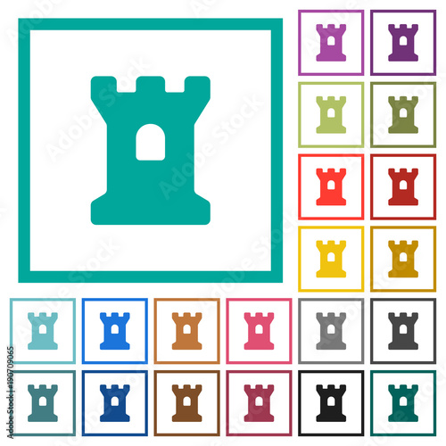 Bastion flat color icons with quadrant frames