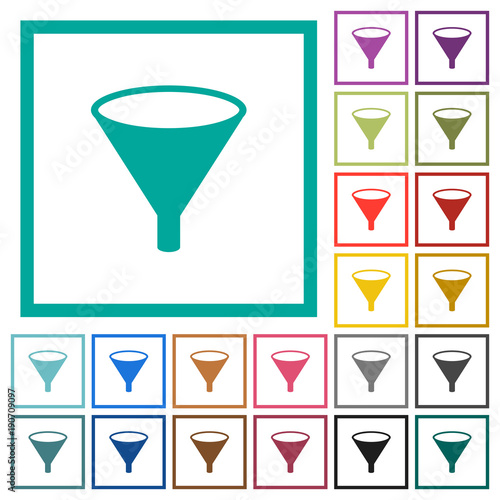 Funnel flat color icons with quadrant frames