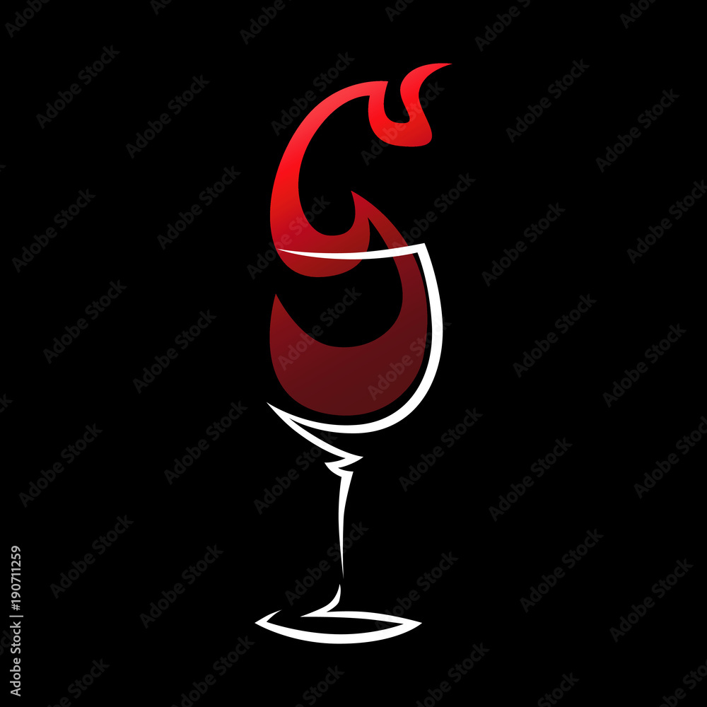Abstract red wine glass symbol, icon on black background. Design element  Stock Vector | Adobe Stock