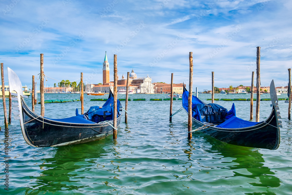 Traditional gondolas near St Marks Square in Venice