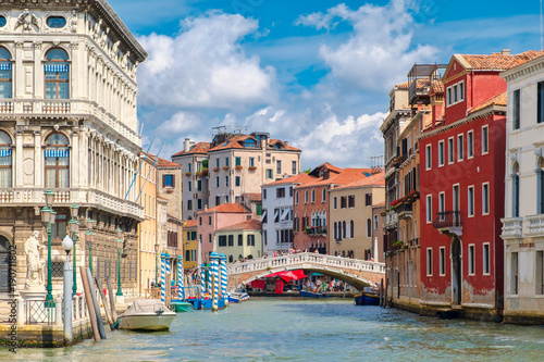 Canals and colorful old palaces in Venice