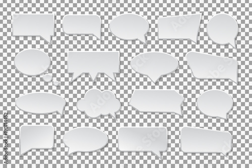 Vector set of realistic isolated speech bubbles for decoration and covering on the transparent background.