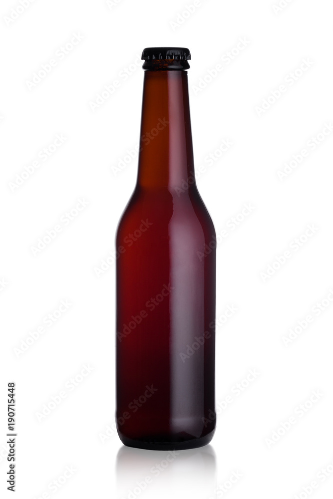 Brown glass beer bottle with black cap with dew