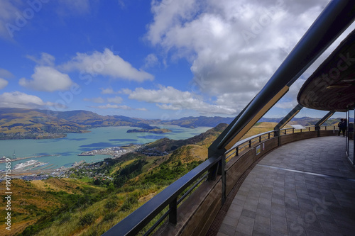 Beautiful scenery from Christchurch Gondola Station at the top of Port Hills, Christchurch, Canterbury, New Zealand.