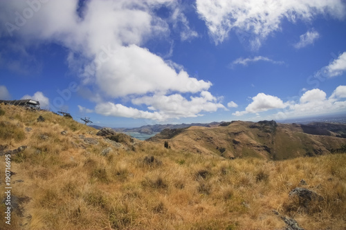 Beautiful scenery from Christchurch Gondola Station at the top of Port Hills  Christchurch  Canterbury  New Zealand.